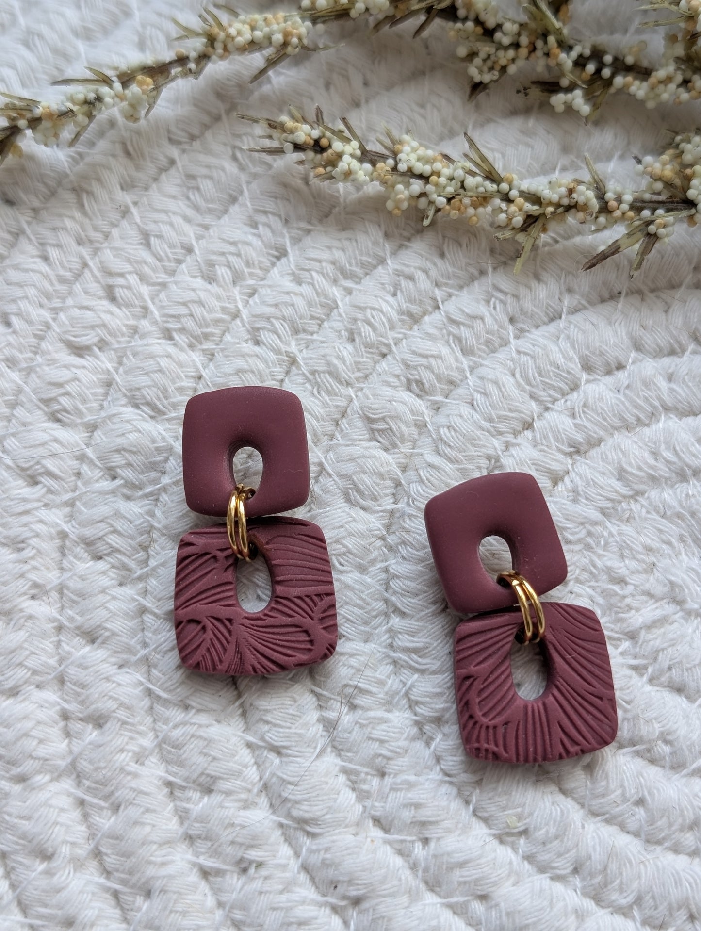 Boucles d'oreilles en argile polymère double carré (BO-1903)