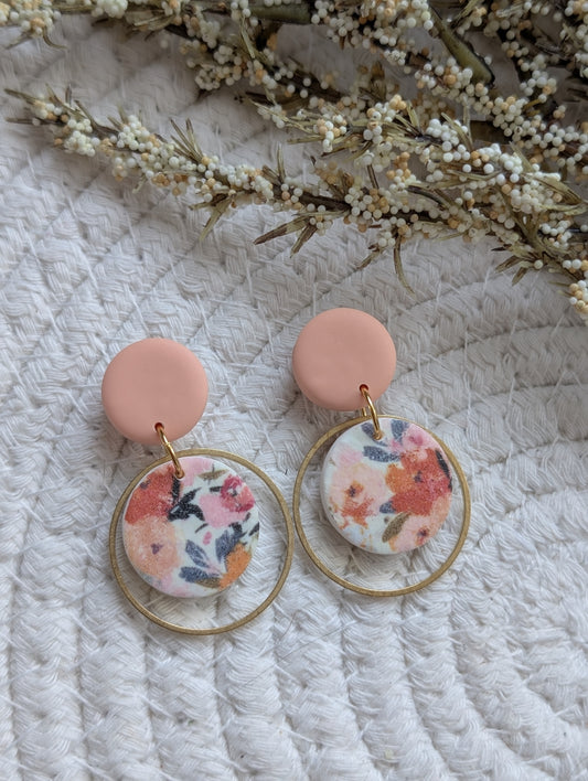 Boucles d'oreilles stud et rond argile et anneau laiton // polymer Clay earrings (BO-1730)
