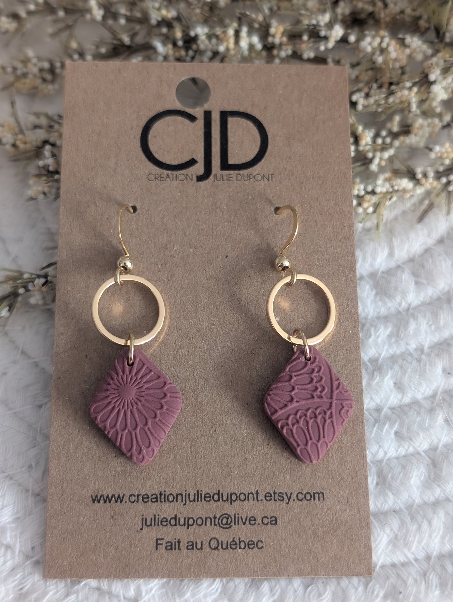 Boucles d'oreilles losange en argile polymère