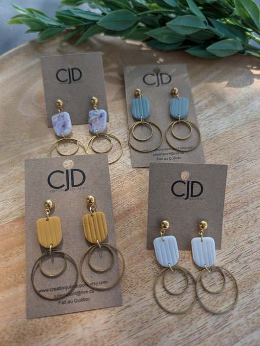 Boucles d'oreilles  pendentif en argile polymère et anneau en laiton (BO-1842)