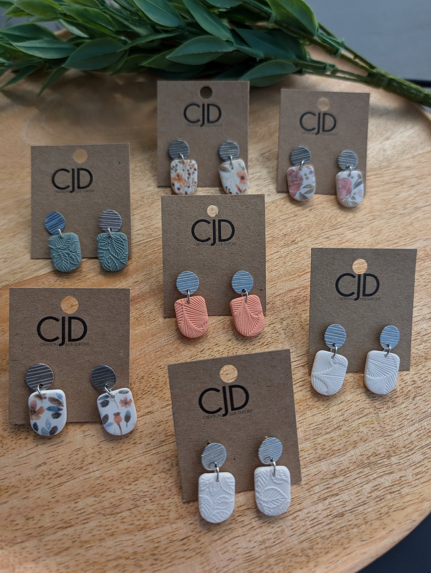 Boucles d'oreilles  stud acier inoxydable et pendentif  en argile polymère  (BO-1853)