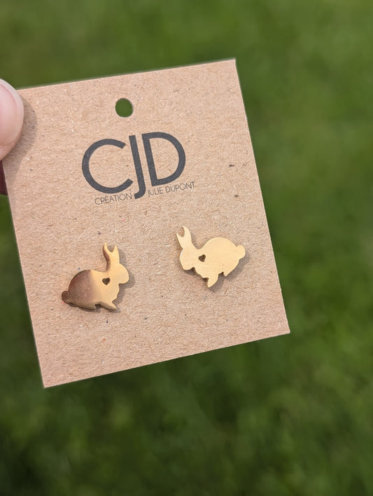 Boucles d'oreilles lapin // rabbit stud earrings // stainless steel earrings // minimalist jewelry