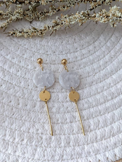 Boucles d'oreilles acrylique et laiton // acetate earrings // geometrique // raw brass earrings // cadeau pour elle // (bo-1500)