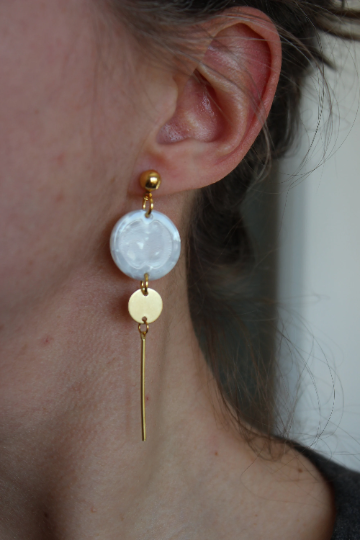 Boucles d'oreilles acrylique et laiton // acetate earrings // geometrique // raw brass earrings // cadeau pour elle // (bo-1500)