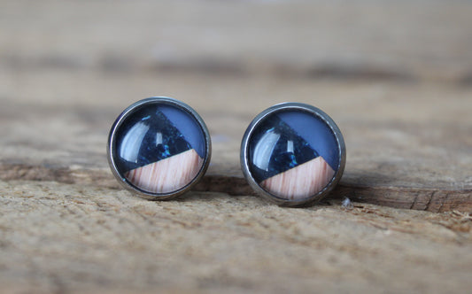 Petites merveilles geometrique bois noir // wood black stud earrings // cute glass cabochon (BO-1533)