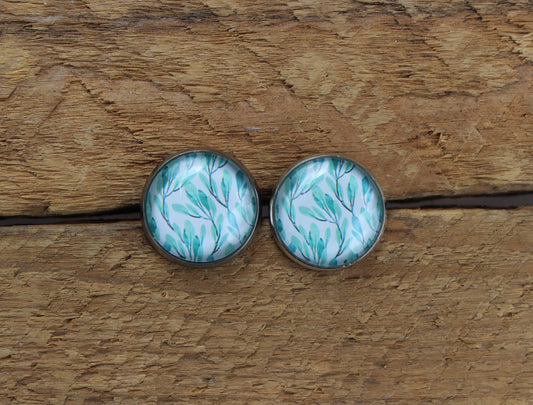 Petites merveilles feuillage // foliage earrings // cute glass cabochon (BO-1589)