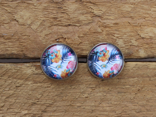 Petites merveilles  tropical // tropical  earrings // cute glass cabochon (BO-1591)