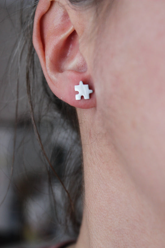 Boucles d'oreilles casse-tete // puzzle stud earrings // stainless steel earrings // minimalist jewelry // (bo-1710))