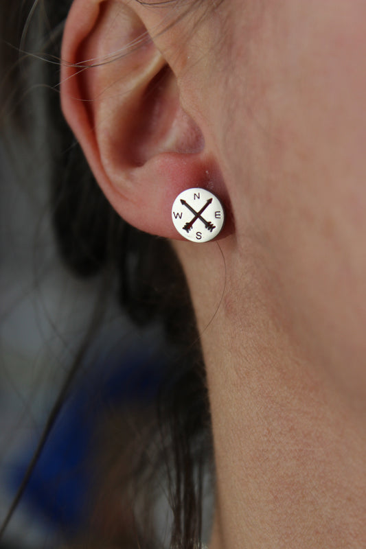 Boucles d'oreilles points cardinaux // cardinal point stud earrings // stainless steel earrings // minimalist jewelry // (bo-1714)