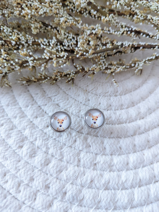 Petites merveilles bambi  // baby deer earrings // cute glass cabochon (BO-1563)