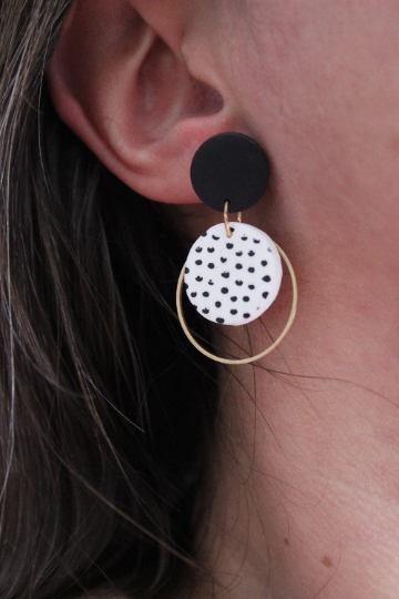 Boucles d'oreilles stud et rond argile et anneau laiton // polymer Clay earrings (BO-1730)